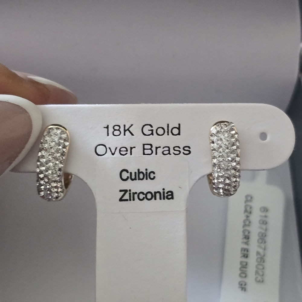 And Now This Hoop Earrings Silver 18k Gold Over Brass Cubic $50 - Picture 5 of 9